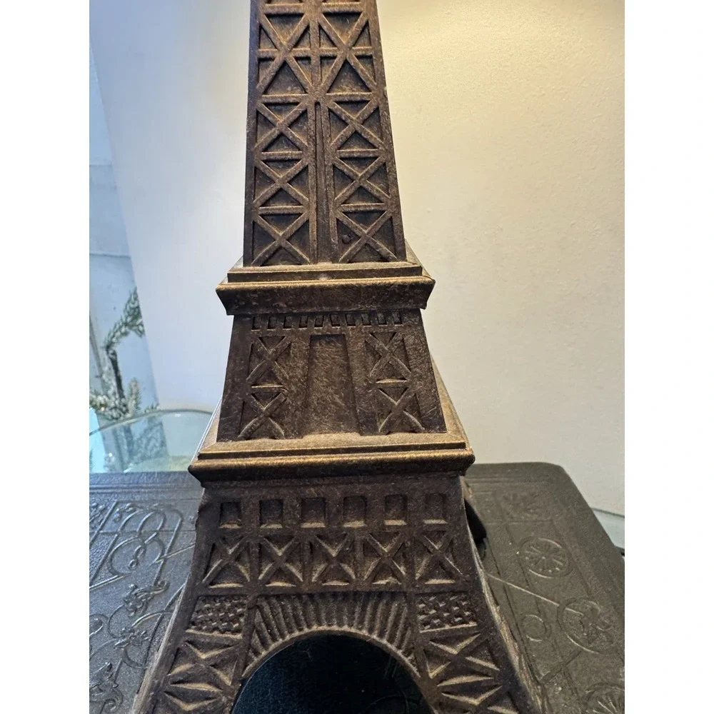 Eiffel Tower Lamp Base Metal 14.5in With‎ Linen Cream/tan Shade GW993